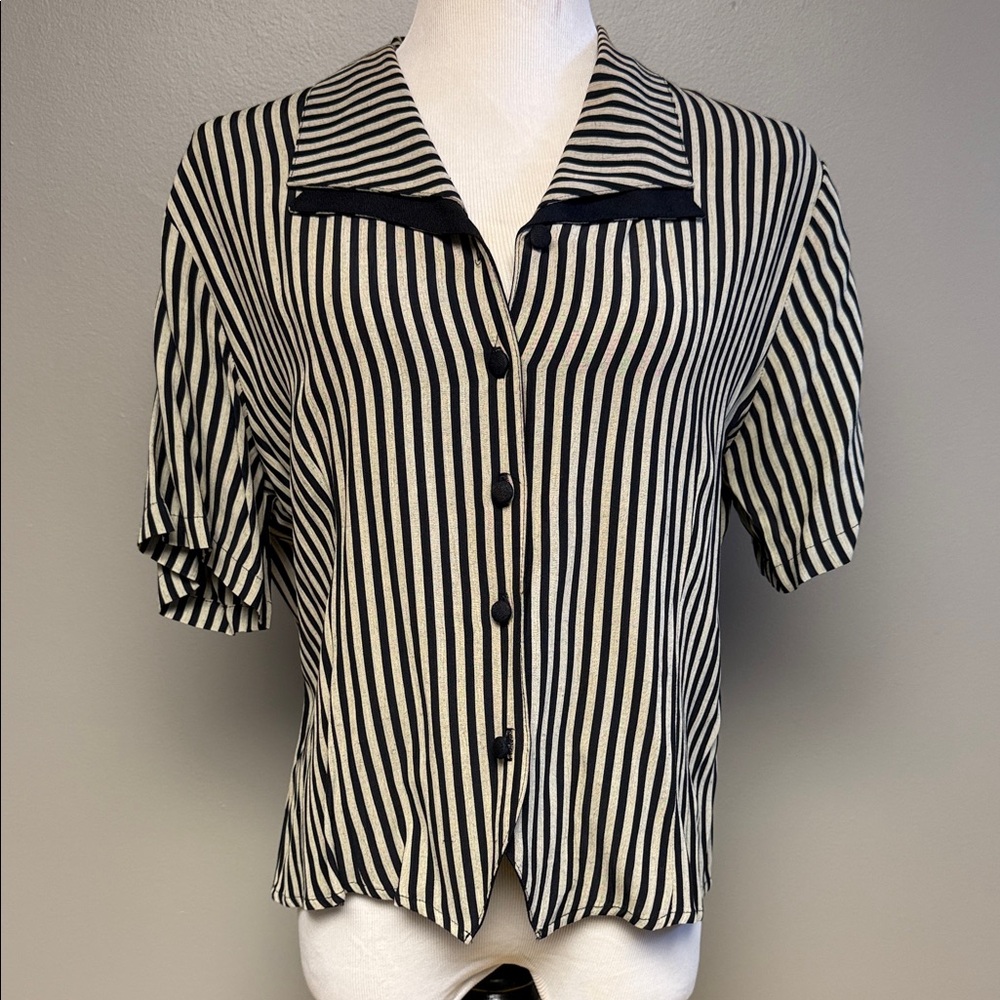Camille Claudel Striped Acetate Rayon Button Blouse Vintage